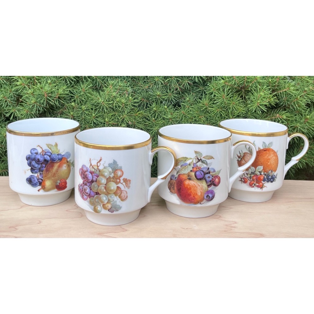 Bavaria Schumann Arzberg Germany Fruits Mugs Set of Four